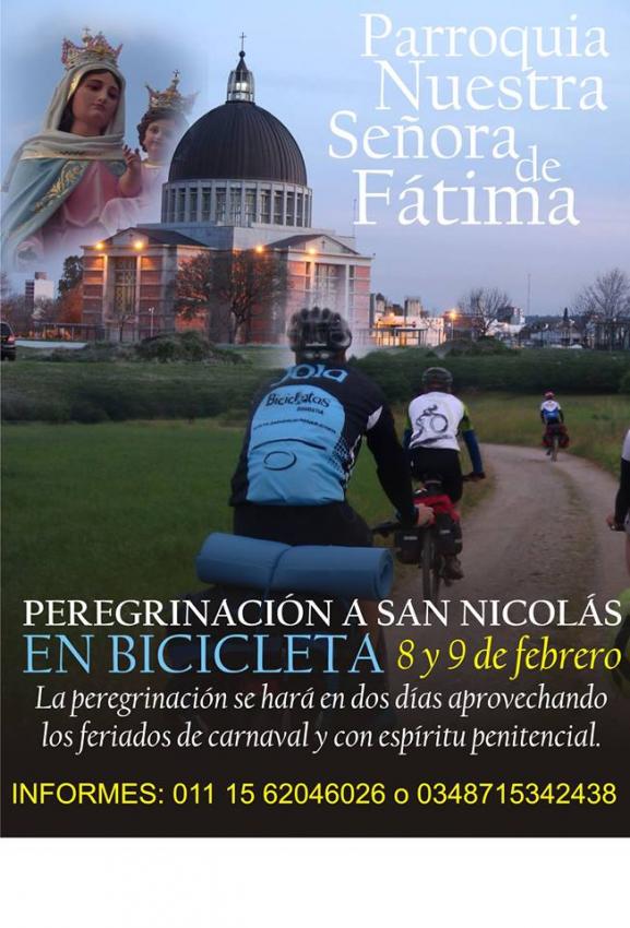 8 y 9 de febrero : Peregrinación en bicicleta a San Nicolas, desde Zárate