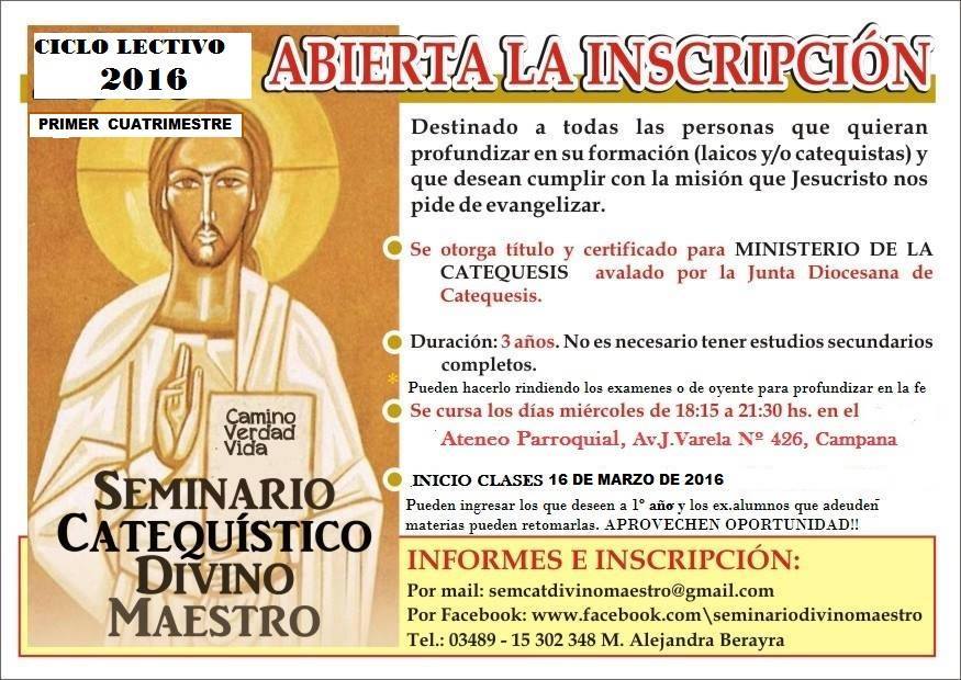 Abierta Inscripción 2016 : Seminario Catequístico – en Campana