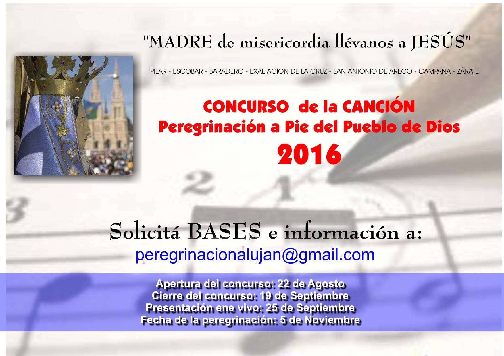 Bases y condiciones: Concurso de la Canción para la Peregrinación a Luján 2016