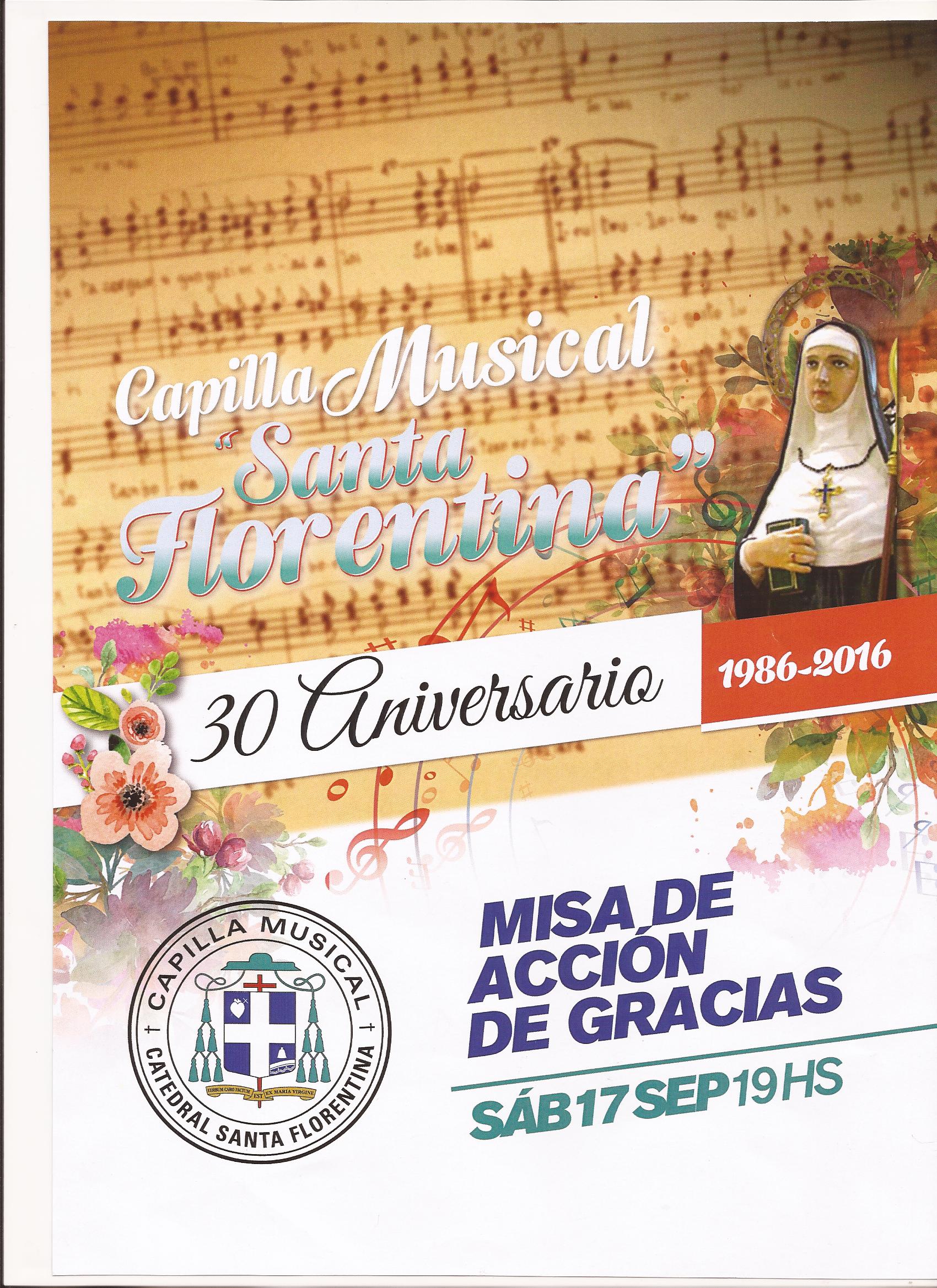 Sábado 17 de septiembre: Misa de Acción de Gracias por los 30 años del Coro de la Catedral Santa Florentina