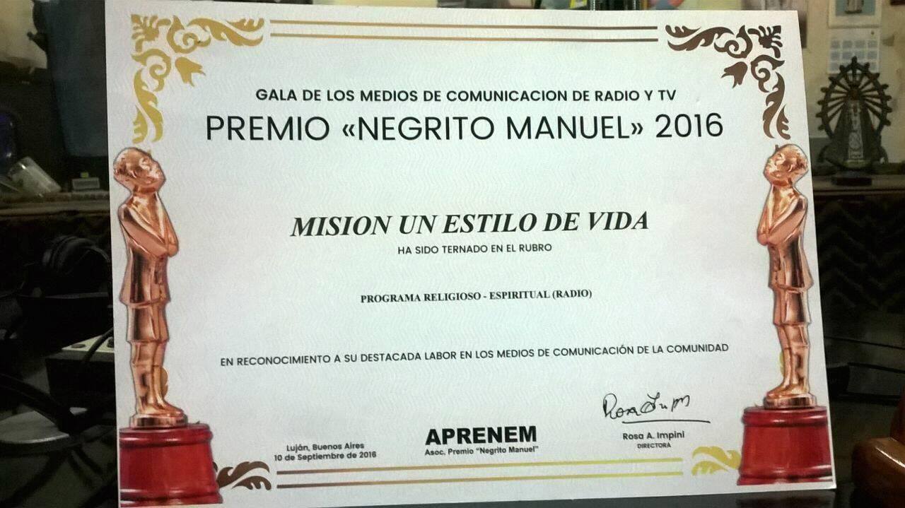 Premio “Negrito Manuel” al programa radial “Misión, un estilo de Vida”