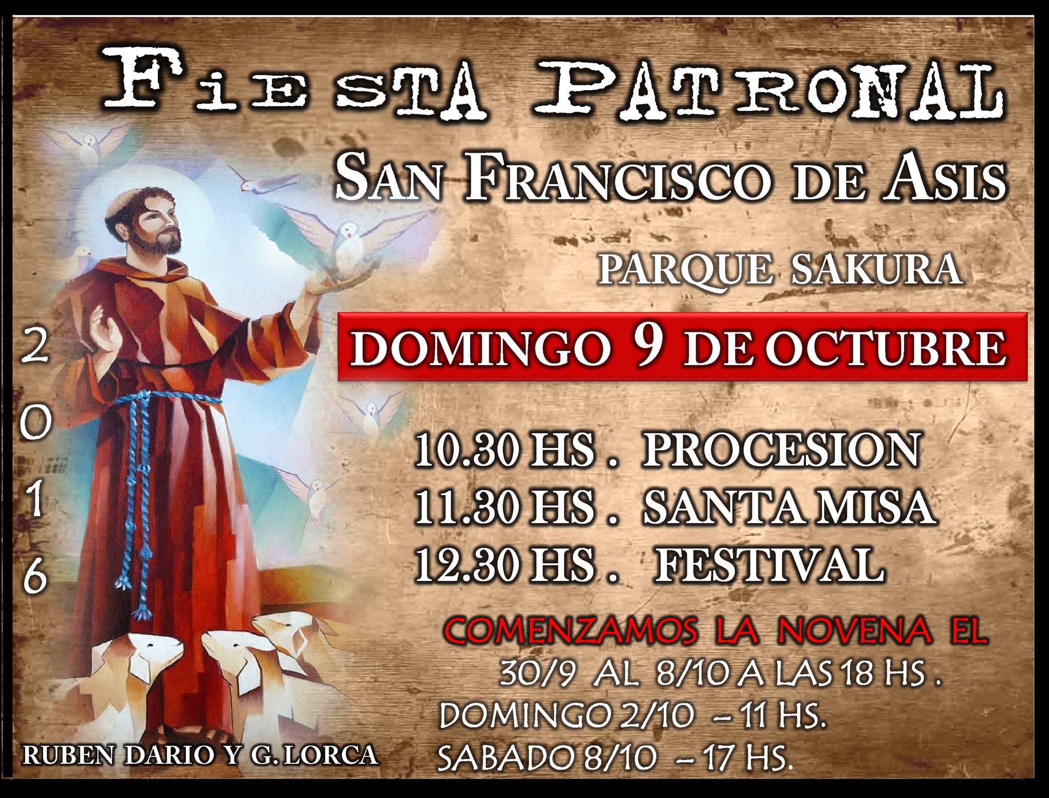 Domingo 9 de octubre: Fiesta Patronal San Francisco de Asis. Parque Sakura