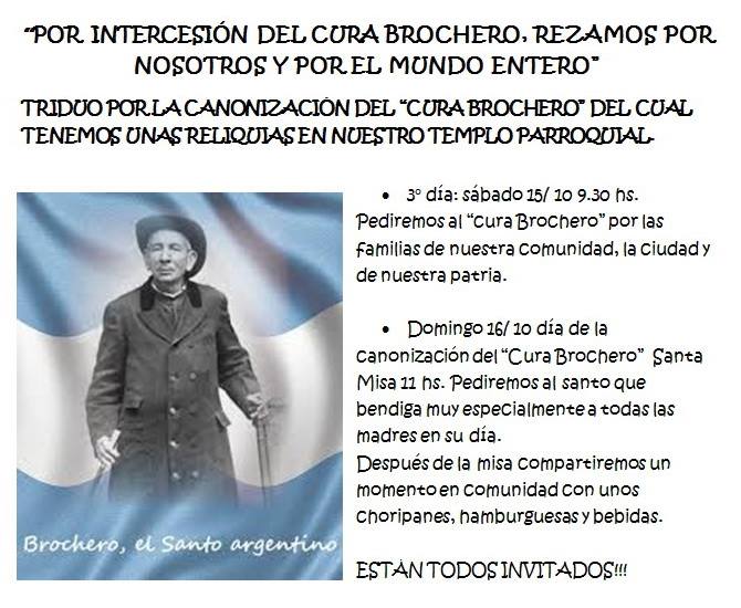 Domingo 16/10 a las 11 hs : Misa en acción de gracias por la Canonización de Brochero en Pilar