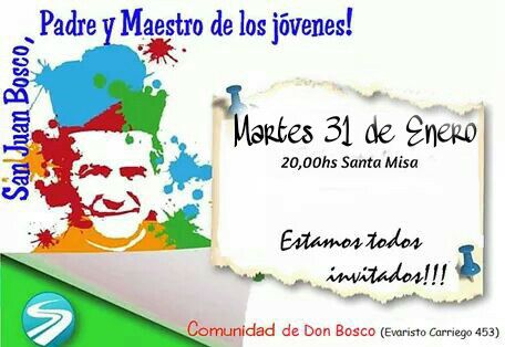 Miércoles 31 de enero a las 20 hs Misa Don Bosco en Zárate