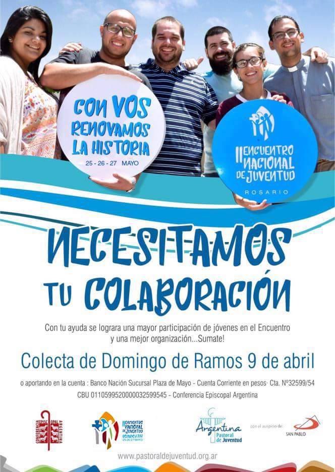 Colecta del Domingo de Ramos 9 de abril: Colaboras con el II Encuentro Nacional de Juventud