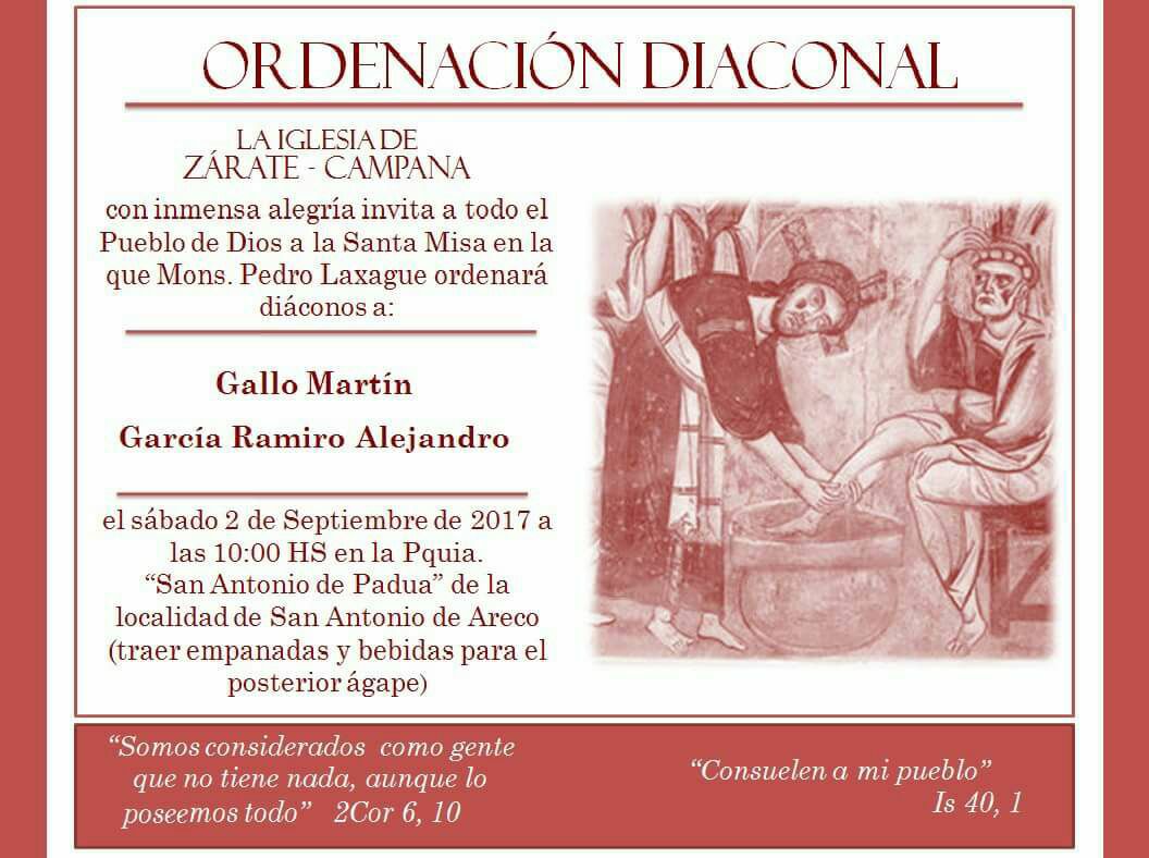 Sábado 2 de septiembre: Ordenación Diaconal Martin Gallo y Ramiro Garcia