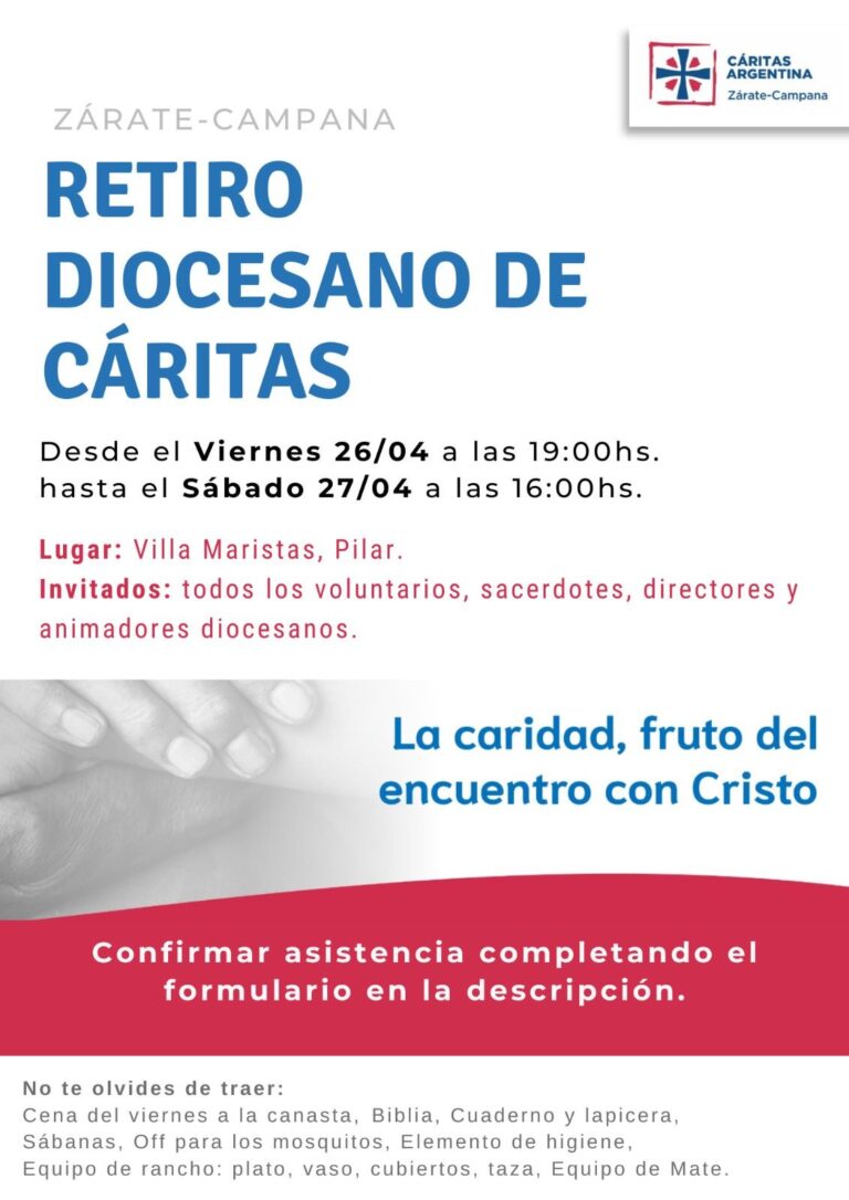 Retiro Diocesano de Cáritas: 26 y 27 de abril en Villa Marista, Pilar