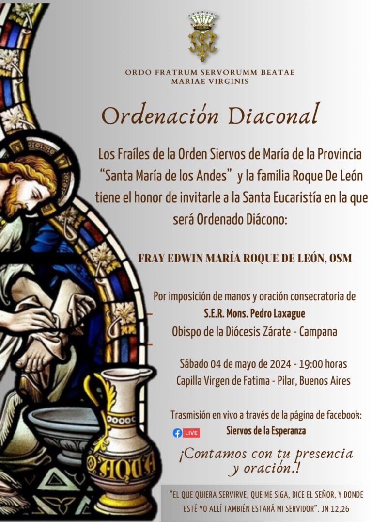 Ordenación Diaconal: Sábado 4 de mayo en Fátima, Pilar