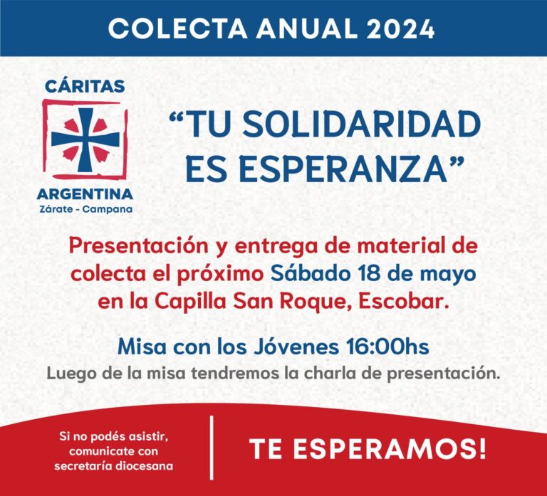 Sábado 18 de mayo: presentación Colecta Anual de Cáritas en Escobar