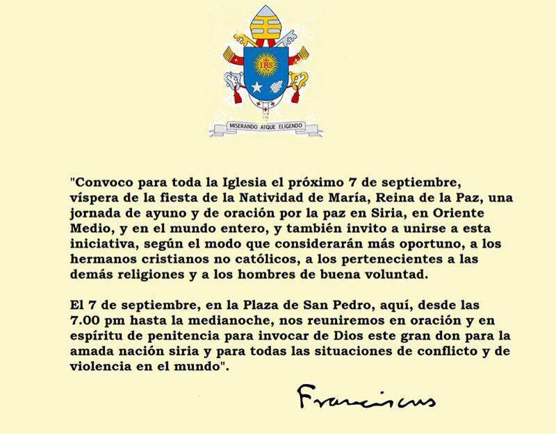 7 de septiembre: Jornada por la Paz en Oriente Medio