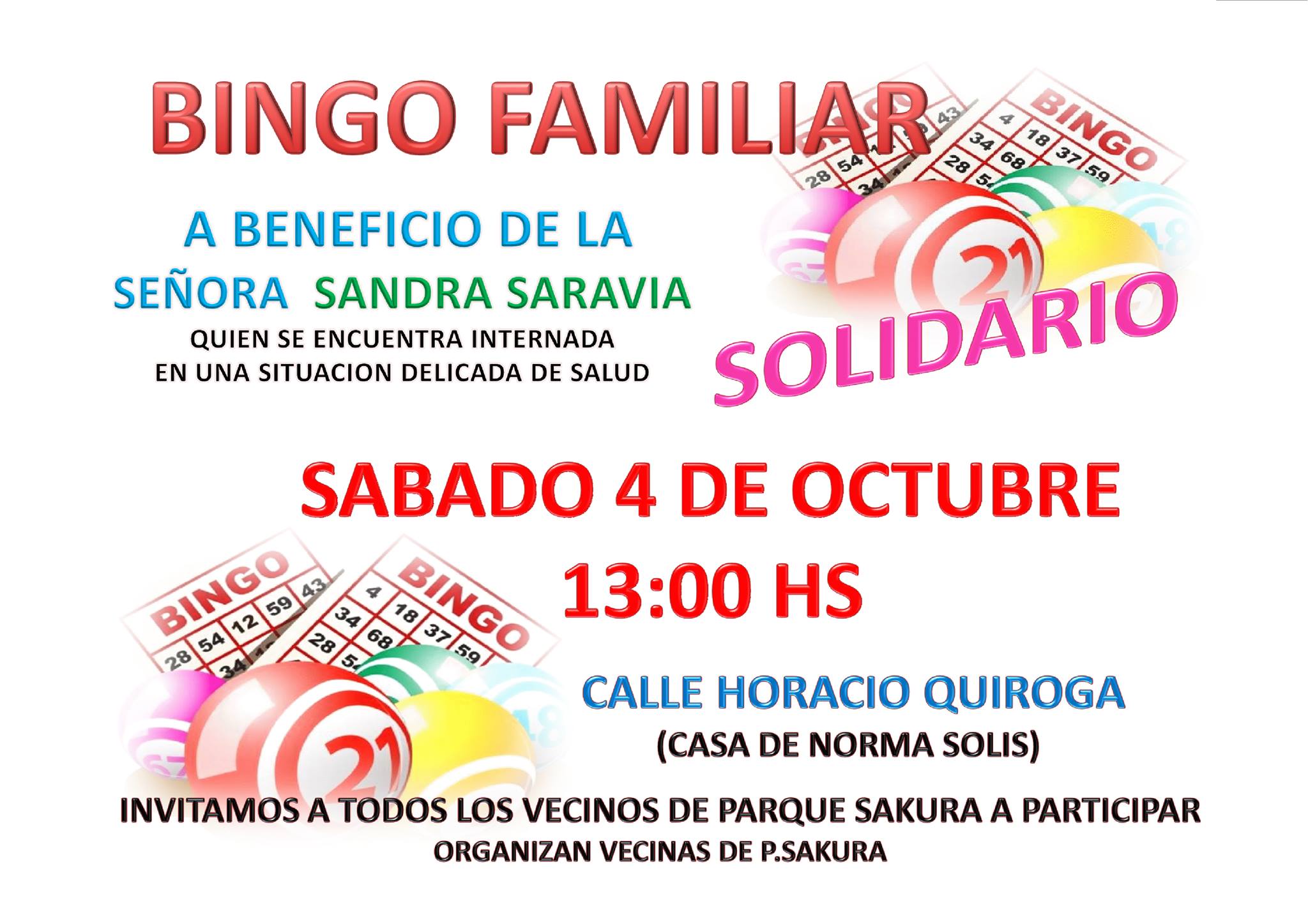 Sábado 4 de octubre: Bingo familiar
