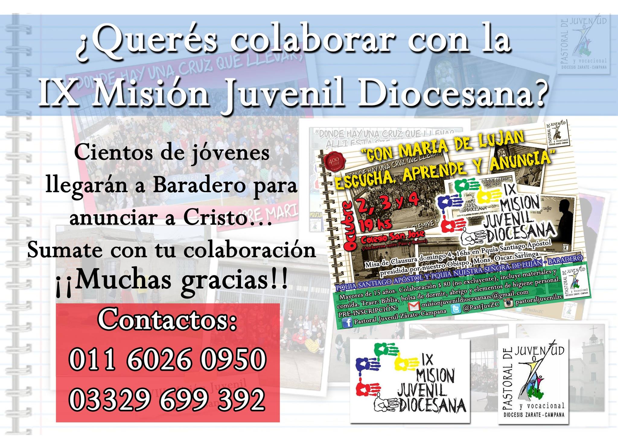 Colaborá con la próxima Misión Juvenil Diocesana