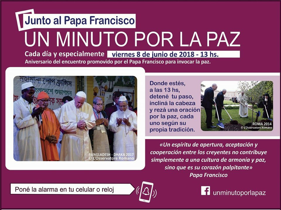 El viernes 8 de junio el mundo pide «Un minuto por la Paz»