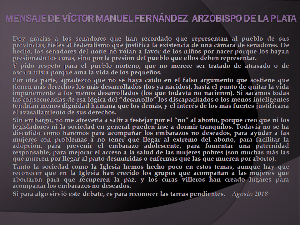 Mensaje de Monseñor Víctor Manuel Fernandez, Arzobispo de La Plata
